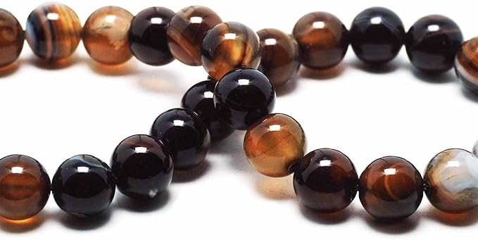Natural Stone Beads for Jewelry Making - 8mm Gemstone Round Beads for Bracelets(44-47pcs, Brown Stripe Agate)