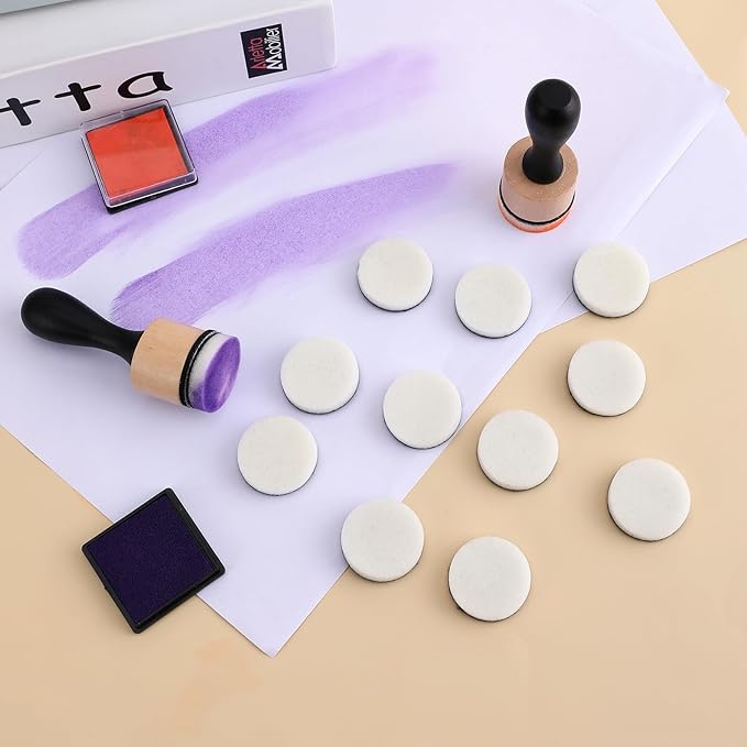 26 Pack Mini Round Ink Blending Tool with Foams Set Including 24PCS Replacement Refill Sponge, Refill Foam Tool No More Inky Fingers Ink Blending Tool with Spare Pads for Foam Scrapbooking Craft Stamp