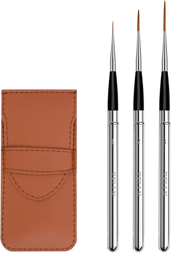 3pcs Elegant Watercolor Brushes - Travel Kit with Leather Pouch Perfect for Watercolor Gouache Ink Painting，Long Lines, Thin Details, Fine Drawing Sizes