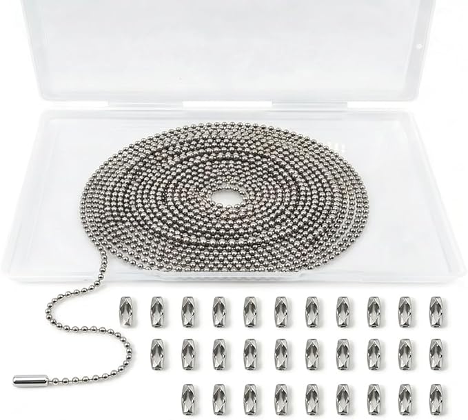 33 Feet Ball Chain Necklace, 2.4mm Ball Bead Chain with 30 Pieces Connectors Clasps, Metal Ball Chain for Dog Tag, Ceiling Fan Pull Chain Extender, Jewelry Making Kit, DIY Crafts (Silver)