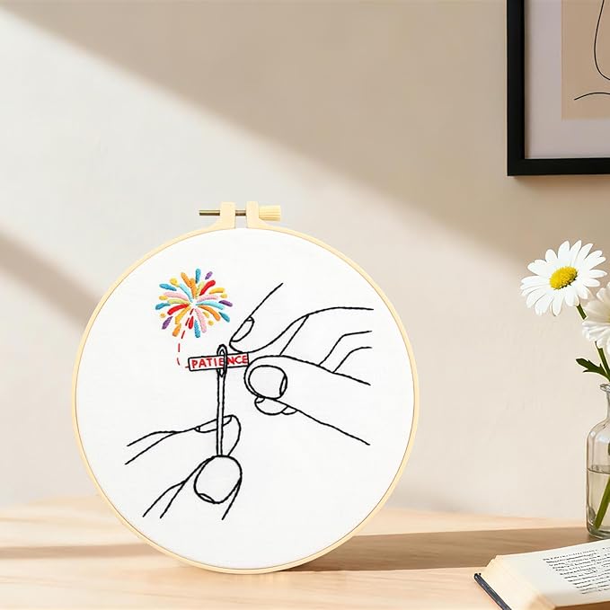 Beginner Embroidery Starter Kit, Easy Hand Embroidery Kits for Beginners Adults, Stamped Cross Stitch Kits for Beginners Adults Craft Kits for Women, Entire Set of Embroidery Supplies & Video Tutorial