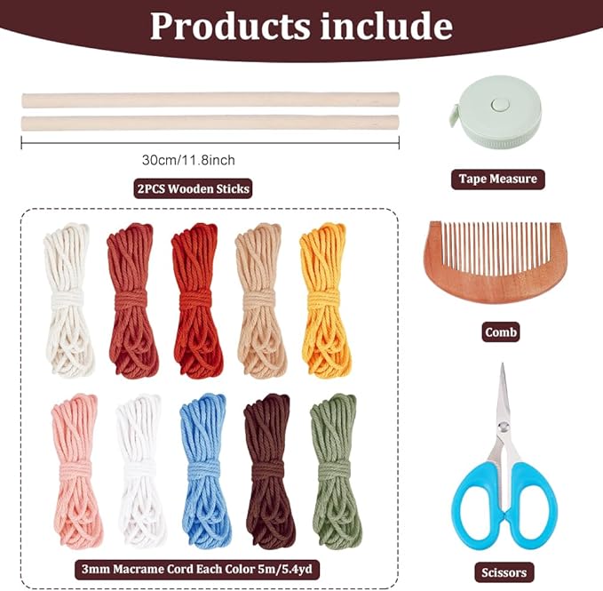 FREEBLOSS 2 Set DIY Macrame Leaf Wall Hanging Kit Macrame Feather Wall Art 10 Colors Cotton Cords 30cm Macrame Kit with Instruction Macrame Wall Tapestry for Bedroom Birthday Gift