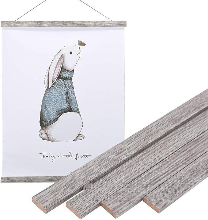 Artmag Magnetic Poster Hanger Frame, 8x10 8x12 8x24 Light Wood Wooden Magnet Canvas Artwork Print Poster Hangers Frames Hanging Kit (Grey, 8")