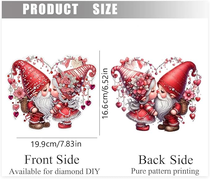 LILEIDECO DIY Valentine’s Day Diamond Art Painting Kits Special Shape Rhinestone Window Pendants Hanging Home Garden Wall Double-Sided Pattern (Single Side Point Drill)- Love Gnomes