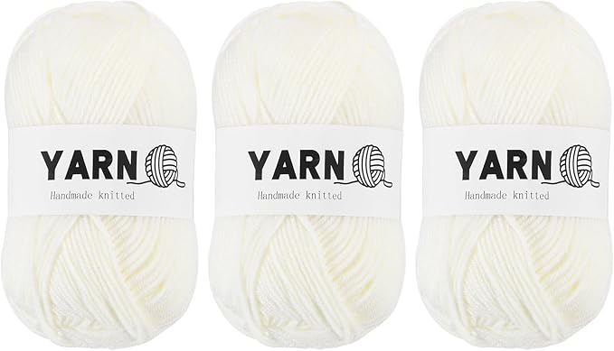 3Pcs Cream White Acrylic Yarn 400 Yard 4 Ply Soft Crochet Yarns Sport Weight Yarn,[for DIY Crocheting Knitting Craft Blankets Hats]-150g