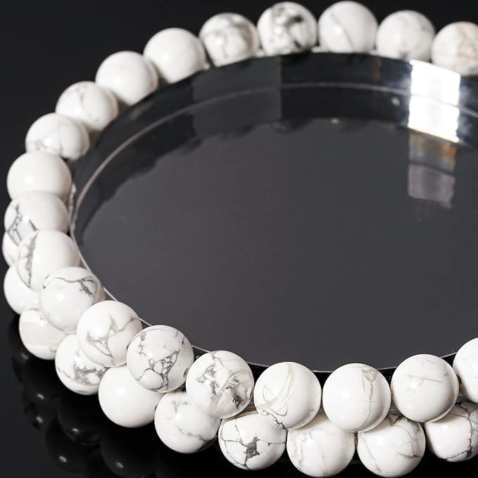 8mm Natural White Howlite Round Bead - 45PCS Bulk Gemstone Beads for Jewelry Making, DIY Bracelets, Necklaces - Includes Crystal Stretch Cord - Stone Beads for Crafting Gifts