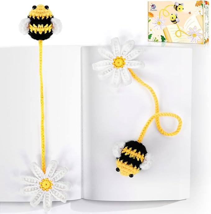 Crochetta Crochet Kit for Beginners, Crochet Starter Kit w Step-by-Step Video Tutorials, Beginner Crochet Kit for Adults Kids Women Men Complete Kit Included (Bee Bookmark)