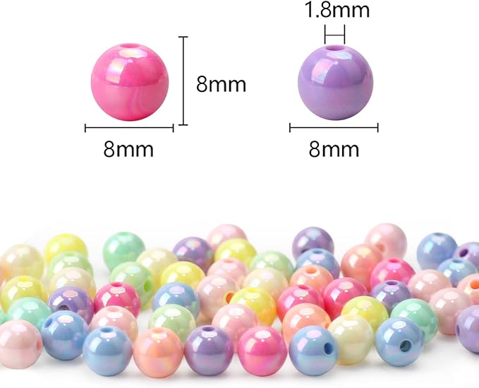 bonny boxx 500pcs 8mm smooth mix ab color acrylic round beads, plastic resin bubblegum balls chunky gumball beads for necklace and bracelet making, crafting supplies