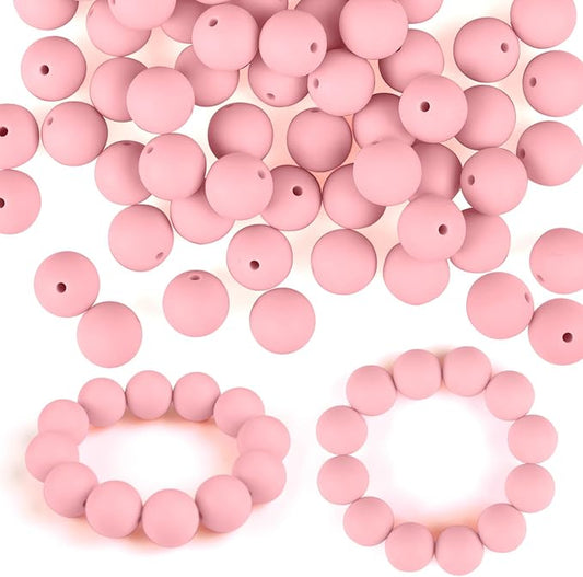 ASTARON 100 Pcs 15mm Silicone Beads for Keychain Making, Light Pink Round Rubber Beads Bulk for Bracelets Beadable Pens Decorations Crafts Supplies