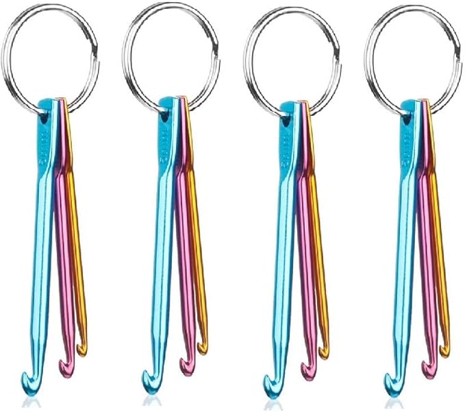 Zuoyou 4 Sets Mini Keychain Aluminum Crochet Hooks Knitting Needles 3 Sizes/Set (3mm,4mm,5mm)