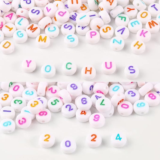 Yochus 1000pcs White Mixed Round Acrylic Letter Beads 4x7mm Colorful Alphabet Number Beads for Jewelry Making and DIY Bracelets