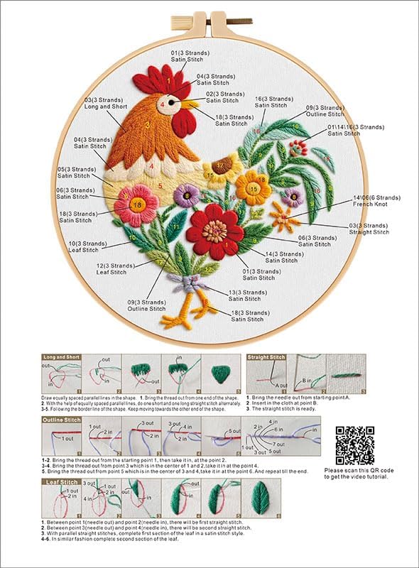 haootadiy beginner embroidery kit for adults, easy cross stitch kit for beginners and adults, full embroidery hoop kit with needles and thread included (pattern 12)