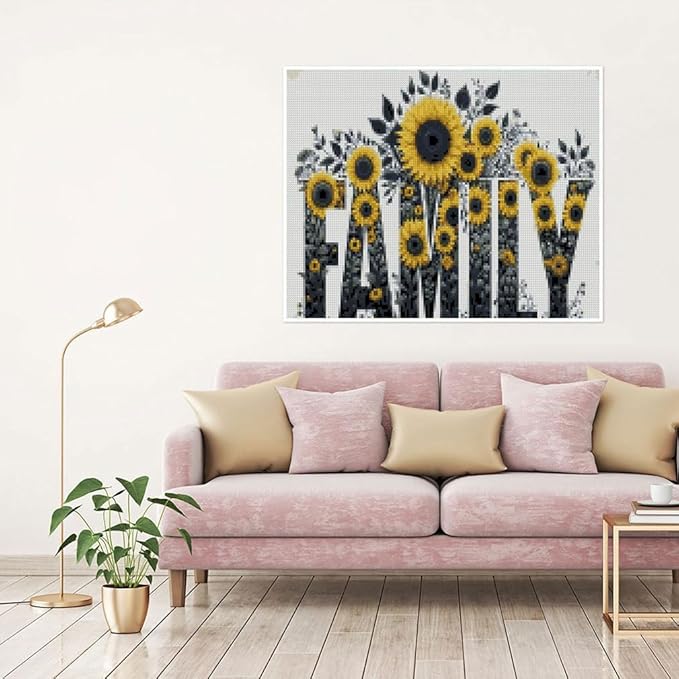 MYBISYMQQ Family Stamping Cross Stitch Kit, Flowers Counting Cross Stitch Kit for Adult Beginners, Full Line DIY Cross Stitch Stitching Kit for Home Decor Cross Stitch Patterns 15.7x11.8 inches