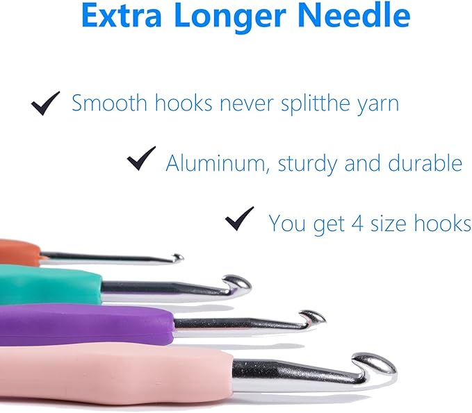 Ortarco Crochet Hooks Set, Ergonomic Soft Handle for Arthritic Hands, 2.5mm- 8mm 4 Size Knitting Needles for Beginners and Crocheting Yarn (4)
