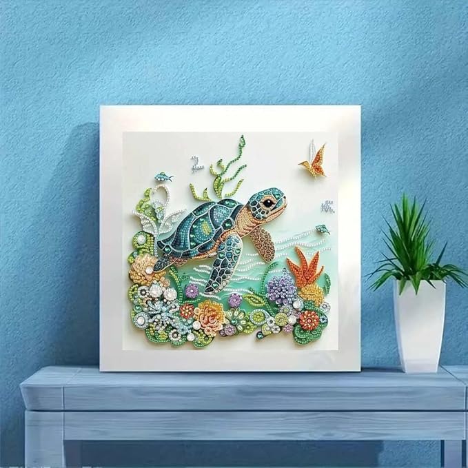ZQEATRY Sea Turtle Animal Special Shape Diamond Art Kits for Adults,5D Diamond Painting Kits for Beginner,DIY Diamond Crystal Rhinestones Painting Kits for Home Wall Decor Gift 11.8 X 11.8inch