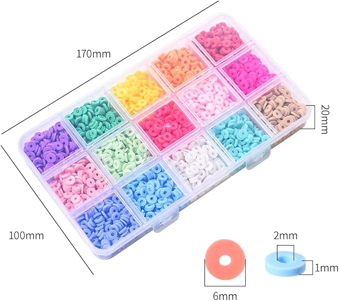 15 Colors 2250 Pcs Clay Beads Kit for Bracelets Making, Flat Round Polymer Spacer heishi Clay Beads for Craft and Jewelry Making