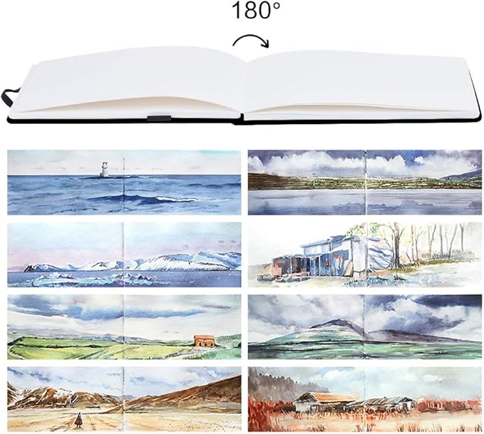 5" x 8" 220gsm Watercolor Journal Hardbound 80pgs（40 Sheets Front Back 2 Textures） Travel Size for Calligrapher Colored Pencil Watercolor Sketch Doodles Book Handmade Cloth Cover Notebook Rich Bless