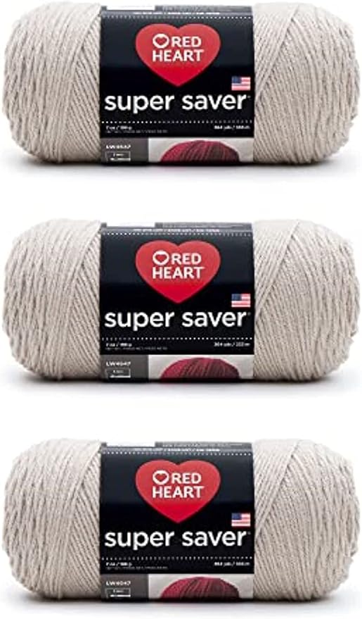 Red Heart Super Saver Oatmeal Yarn - 3 Pack of 198g/7oz - Acrylic - 4 Medium (Worsted) - 364 Yards - Knitting/Crochet