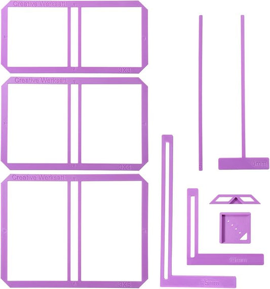 9Pcs Book Binding Easy Scrapbooking Tools, Bookbinder Stencils and Cutter Guide Kit, L T I Ruler + Corner Miter + Eyelet Guiding Bookbinding Tools for Notebook Calender Junk Journal Handbook(Purple)