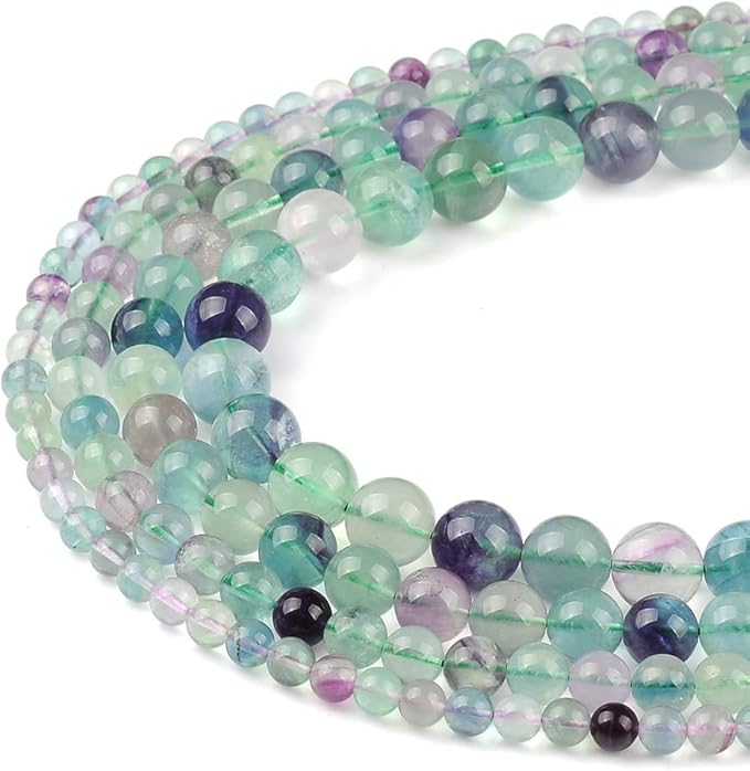 10mm Natural Fluorite Gemstone Round Loose Beads Crystal Stone Bracelet Necklace Accessories Crafts for Jewelry Making DIY,1 Strand 15"