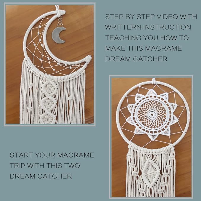 RQWZBCHX Macrame Dream Catcher Kits for Adults Beginners, 2PCS Macrame Wall Hanging Supplies