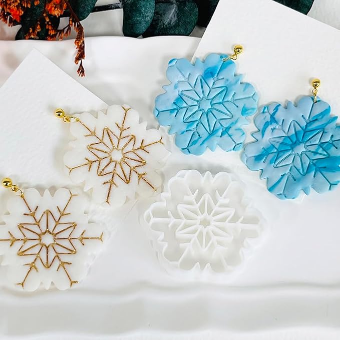 Xaekicr Snowflake Polymer Clay Cutters for Earrings, Clay Earring Cutters for Winter Crafts, 2pcs Christmas Polymer Clay Molds Clay Tools