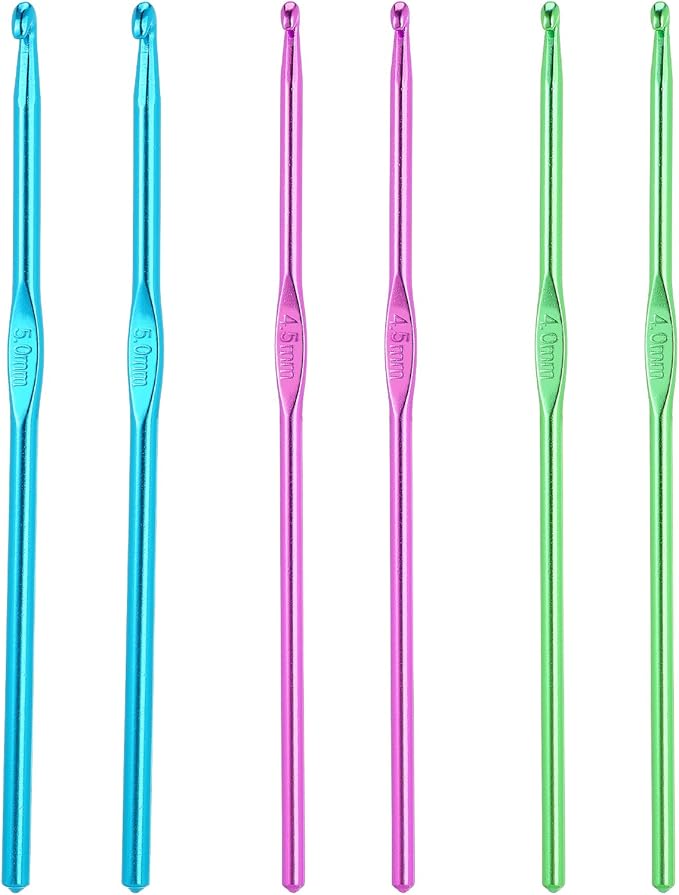 6 Pcs Crochet Hooks 4 mm 4.5 mm 5 mm Knitting Needles Craft Yarn Aluminum Crochet Needles for Beginners, US Size 6/7/8 (US G/7/H)
