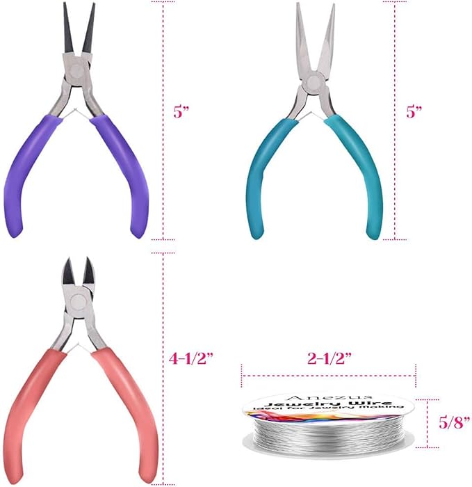 Anezus 7 Pc Jewelry Tools Set - Pliers, Wire Cutters & Craft Wire for Jewelry Repair & Making
