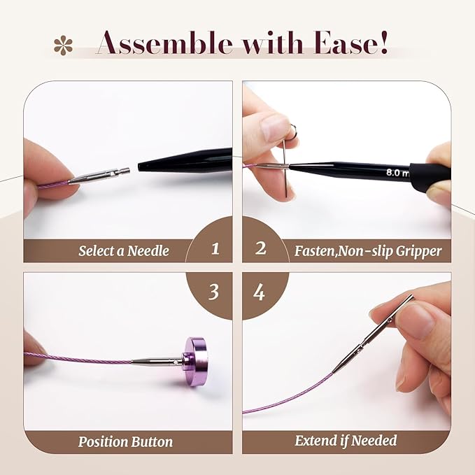 Yarniss 15 Pairs Circular Knitting Needle Combo, 4.5-Inch Round Knitting Needle 3.0~8.0mm, 2.16-Inch Shorties Needles US Size 2.5-10, Interchangeable Aluminum Cable Needles with Case