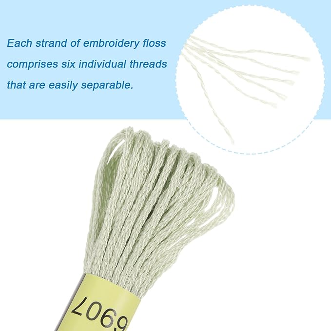 HARFINGTON 12 Skeins Embroidery Floss 8m Each Egyptian Long Fiber Cotton Cross Stitch Thread 26S/2x6 for Embroidery Projects Bracelet, Very Light Green