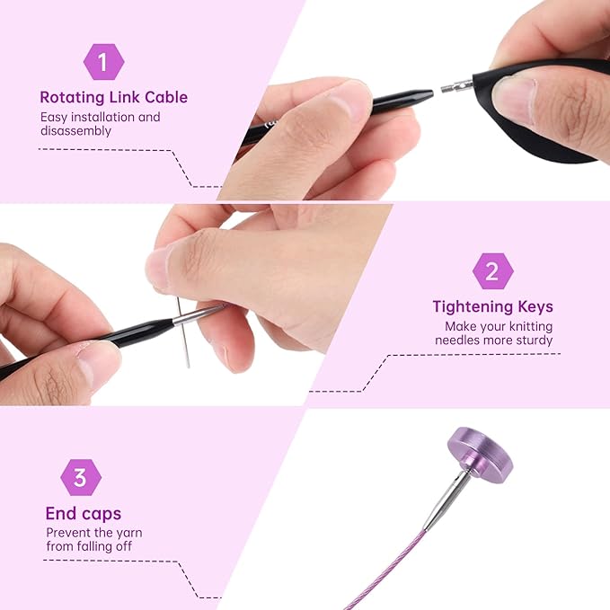 Coopay Interchangeable Knitting Needles, 9 Pairs Knitting Needle Set (3-8mm) with 4 Cables (40/60/80/100cm), Aluminum Cable Needles for Hats, Socks, Scarves, Gloves, Sweaters, Portable Carry Bag