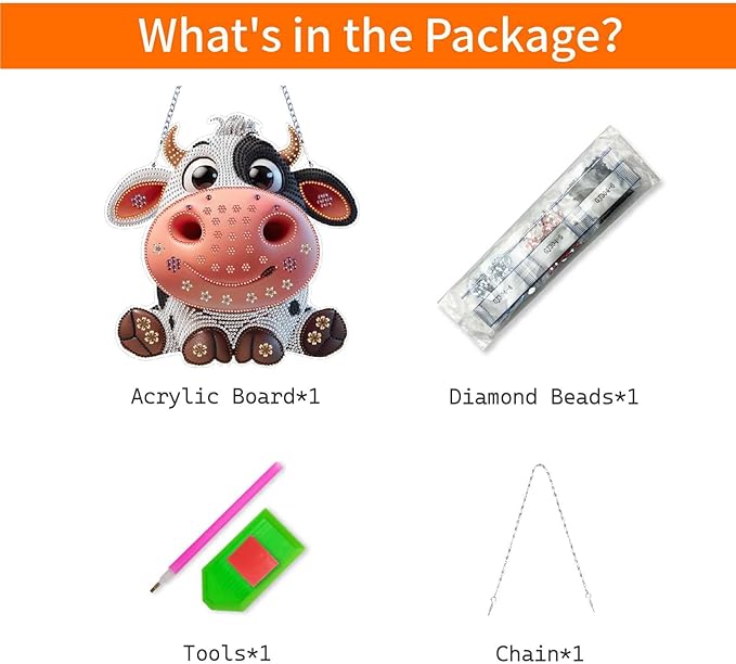 VODAPYC Cow Diamond Painting Acrylic Hanging Kits for Adults, DIY Double Sided Special Shaped Diamonds Art Window Pendant Ornament for Home Decor(Cute Cow)
