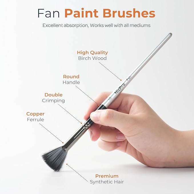 Nicpro Fan Paint Brushes 10 PCS Artist Painting Brush Set Soft Anti-Shedding Nylon Hair Wood Short Handle for Acrylic, Watercolor, Oil, Craft Painting