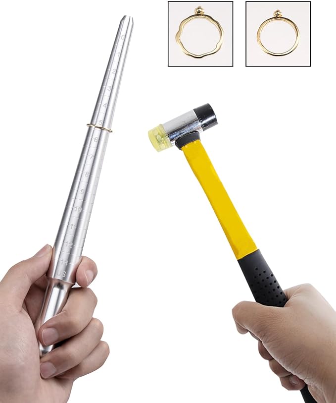 meowoo ring sizer measuring tool set, ring sizer with magnifying glass, integrated conical solid ring mandrel sizer tools for ring repair and measurement, jewelry sizing measuring, 4 pcs