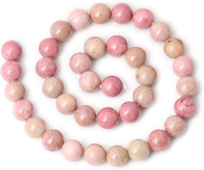 cheavian 35pcs 10mm natural rhodochrosite gemstone smooth round loose beads for jewelry making diy findings 1 strand 15"