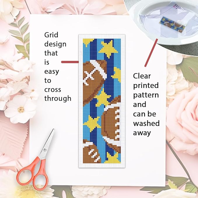 ORIGACH 6 Set Rugby Cross Stitch Bookmark Kit for Beginner with Backing Felt Floss Instructions DIY Stamped Embroidery Bookmark Kit for Adults, Book Lovers