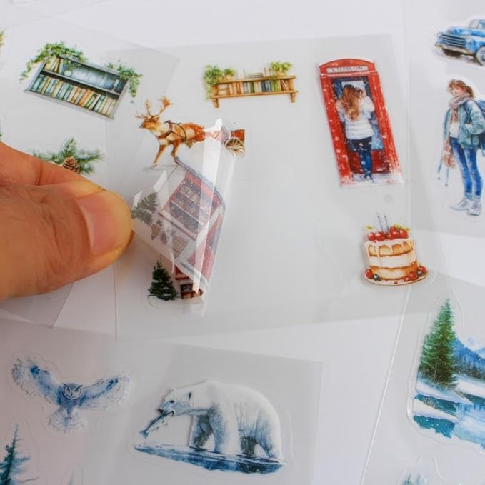 430Pcs Scrapbook Winter Landscape Stickers Set for Scrapbooking Supplies, Aesthetic Collage PET Stickers for Journaling, Junk Journal, Bujo, DIY Craft Art, Scrap Booking Supples Kit
