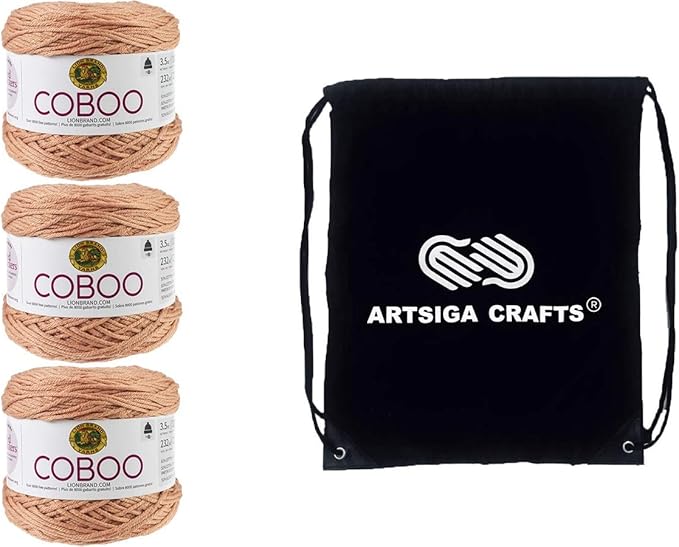 Lion Brand Coboo Peach 835-184 (3-Skeins - Same Dye Lot) DK Light Worsted #3 Cotton, Bamboo Yarn for Crocheting and Knitting with Project Bag