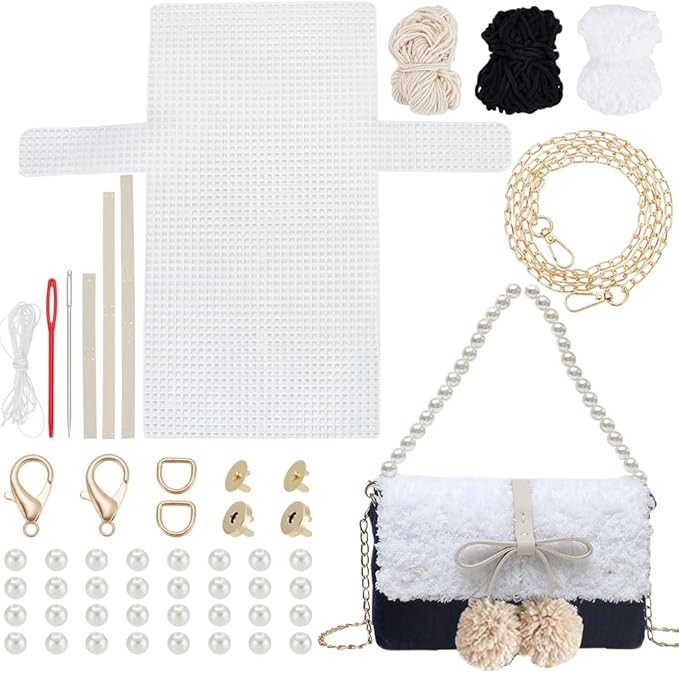 WADORN DIY Knitting Crochet Handbags Kit, Mesh Plastic Canvas Kit for Shoulder Bags DIY Knitting Crochet Crossbag Materials Handmade Purse Stitching Kit for DIY Crafting Embroidery Projects, Black