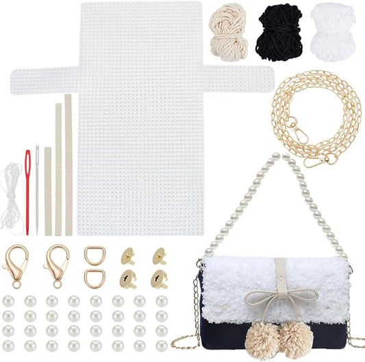 WADORN DIY Knitting Crochet Handbags Kit, Mesh Plastic Canvas Kit for Shoulder Bags DIY Knitting Crochet Crossbag Materials Handmade Purse Stitching Kit for DIY Crafting Embroidery Projects, Black