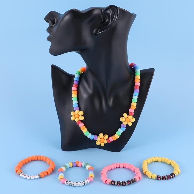 Miss Rabbit 28 Color 9 mm Pony Beads for Bracelet Making Kit, Matte Frosted Kandi Beads for Jewelry Making Hair Braids Crafts School Gift with Rubber Band＆Hair Beader (Include organizing Box)