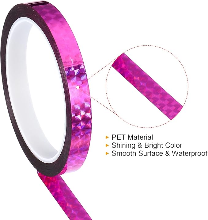 PATIKIL Prism Tape 0.5 Inch x 55 Yards, Holographic Metalized Reflective Adhesive for Detailing Accent Wall Decor Art, Rose