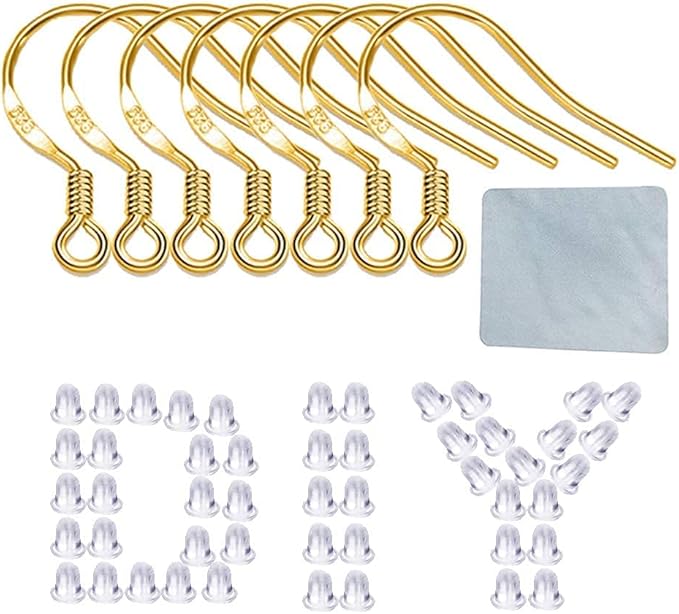 earring hooks - 120 pcs/60 pairs gold plated copper hypoallergenic ear wires fish hooks for jewelry making, jewelry findings parts with 120 pcs rubber earring backs stopper for diy earrings