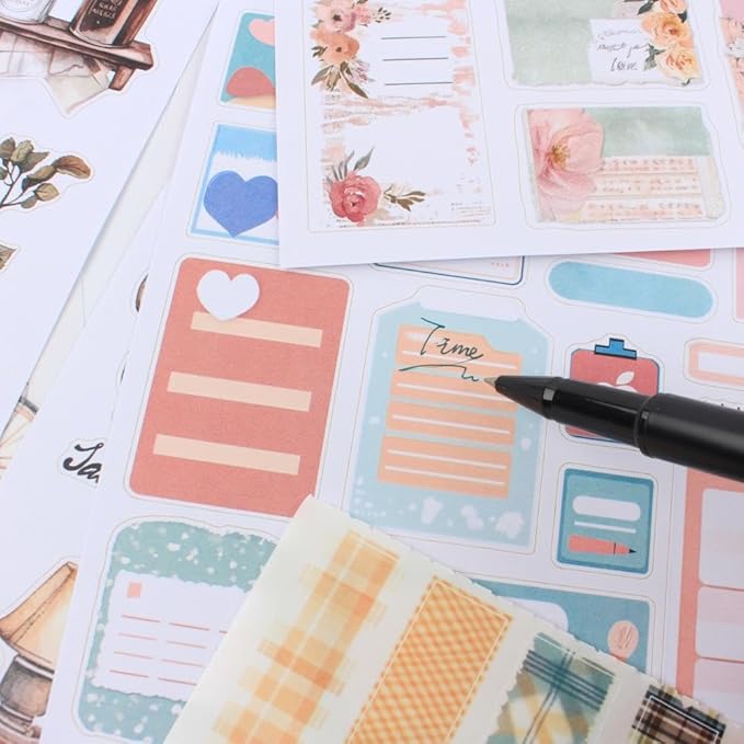 Pre-Cut Picnic Time Scenery Women Sticker Book for Journaling, 20 Sheets A5 PET Washi Paper Materials Stickers for Scrapbooking, Junk Journal Supplies, Planner, Collage