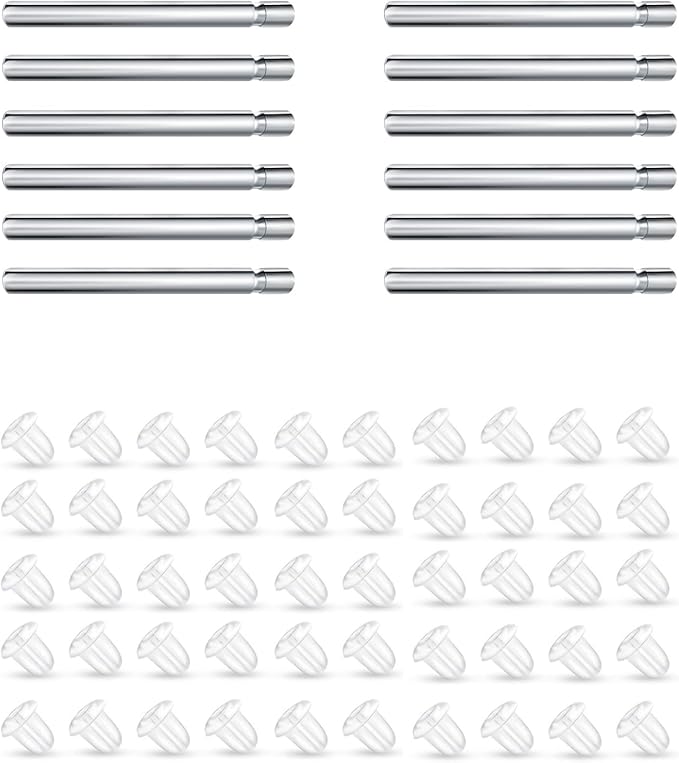 12pcs 20g pure titanium earring posts pins, nickel free hypoallergenic titanium earring findings for sensitive ears | 50pcs silicone backs include