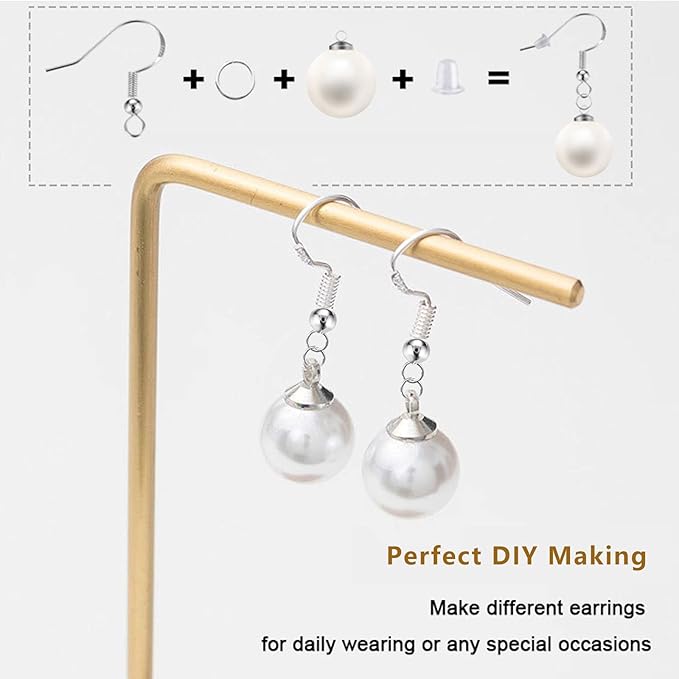 925 sterling silver plated earring hooks 150 pcs/75 pairs,ear wires fish hooks,500pcs hypoallergenic earring making kit with jump rings and clear silicone earring backs stoppers (silver)