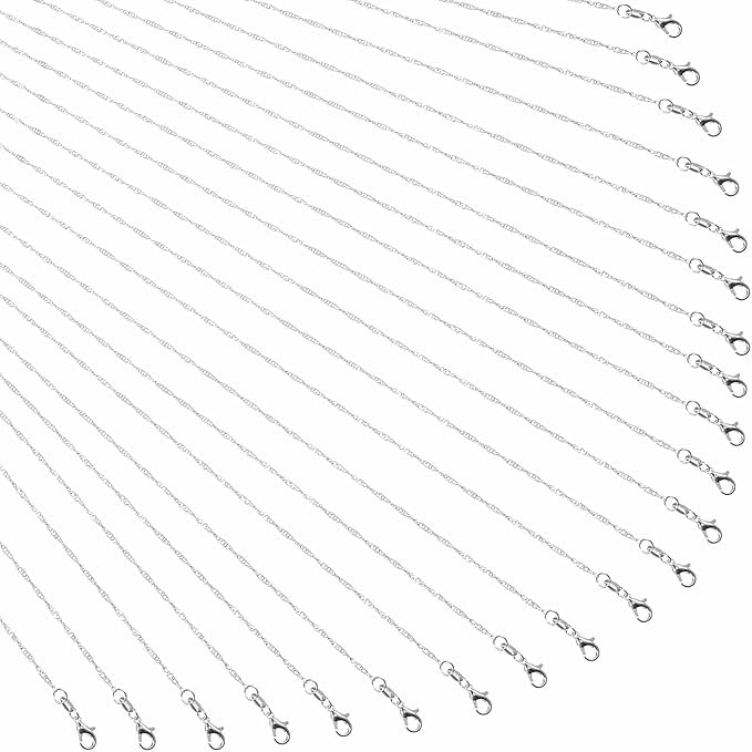 TecUnite 24 Pack Silver Plated Water Ripple Chain Necklace with Lobster Clasps and Velvet Storage Bag for DIY Jewelry Making, 1.5 mm (18 Inch)