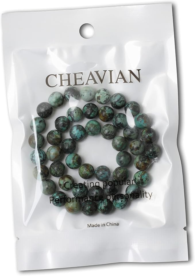 cheavian 45pcs 8mm natural african turquoise stone gemstone round loose beads for jewelry making diy bracelet necklace materials 1 strand 15"