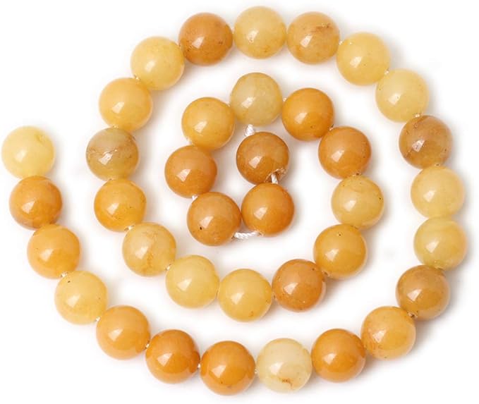 cheavian 35pcs 10mm natural yellow jade multi-color gemstone round loose beads for jewelry making diy handmade materials 1 strand 15"