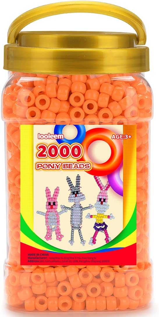 iooleem pony beads(2000pcs orange pony beads), beads for bracelets making, beads for crafts, beading supplies, friendship bracelets making.